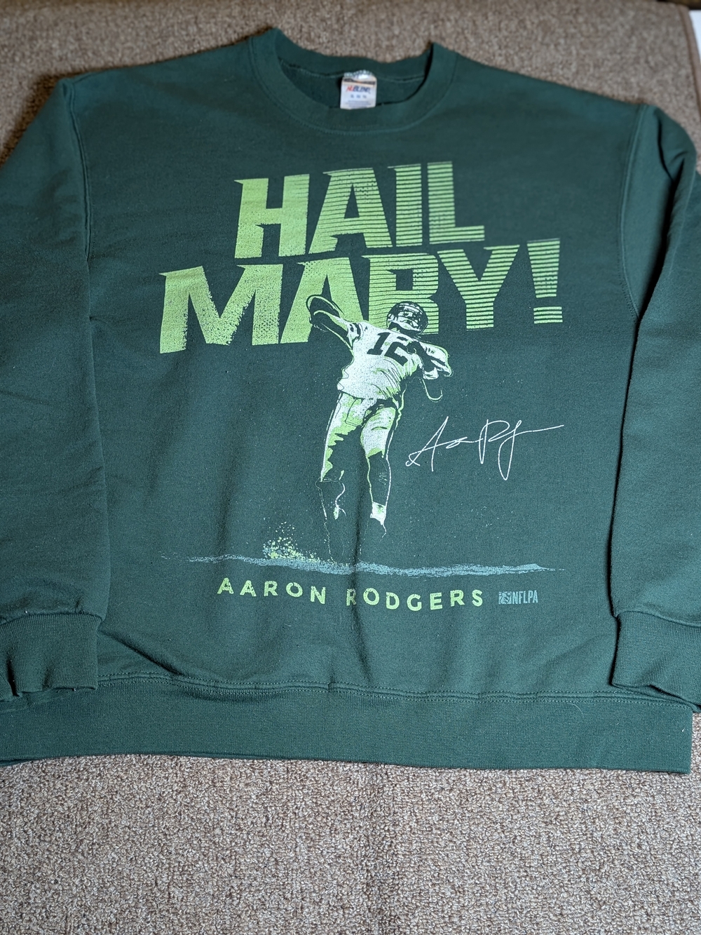 Aaron Rodgers Hail Mary Sweatshirt Green Bay Packers Jerzees Crewneck Men's XL